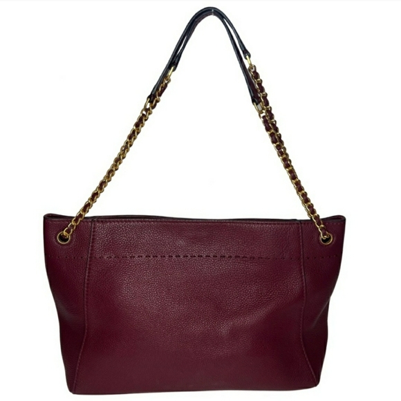Tory Burch Designer McGraw Leather Burgundy Tote Purse Handbag - Picture 3 of 12